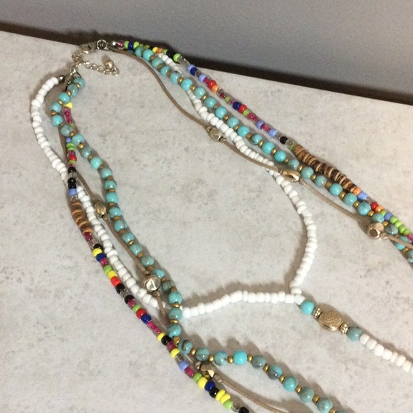 18” American Indian beaded and leather four strand necklace - Picture 1 of 12